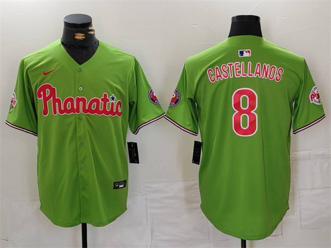 Men's Philadelphia Phillies #8 Nick Castellanos Green With Patch Stitched Jersey Men's Philadelphia Phillies #8 Nick Castellanos Green With Patch Stitched Jersey